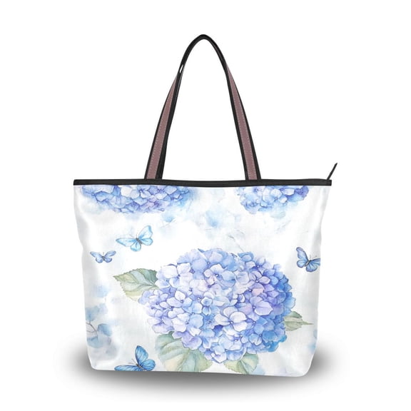 Women's Tote Handbag Cloth Handbag Large Tote Bag Shopping Bag Blue Hydrangea Pattern