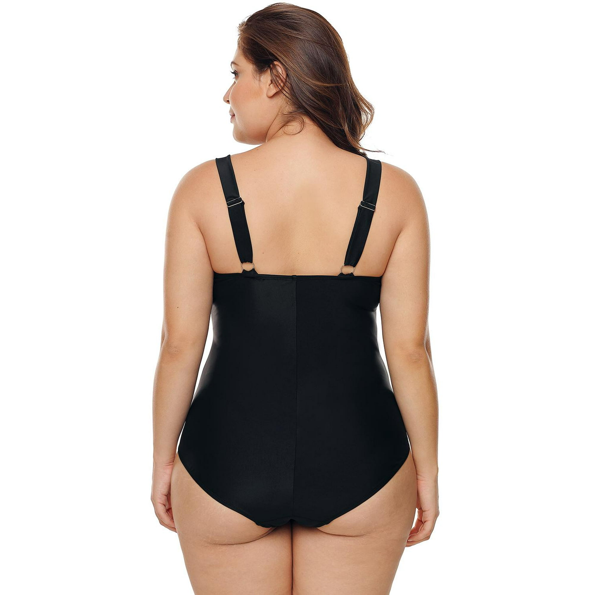 Poglip Women s Solid Black Hollow Out Neck Plus Size Maillot Swimwear