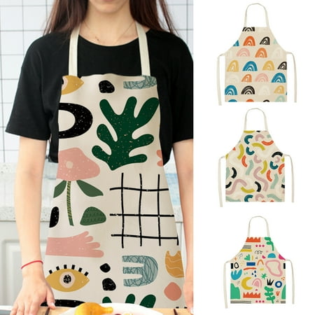 

GROFRY Women Apron Adjustable Breathable Cotton Flax Unisex Printed Adults Apron for Housework