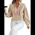 thumbnail image 3 of Blusa de Oficina para Mujer, Plisada, de Larga y Cuello en V, Estilo Retro, Elegante, con Estampado Circular Abierto y Cuello Alto. Albaricoque S, 3 of 10