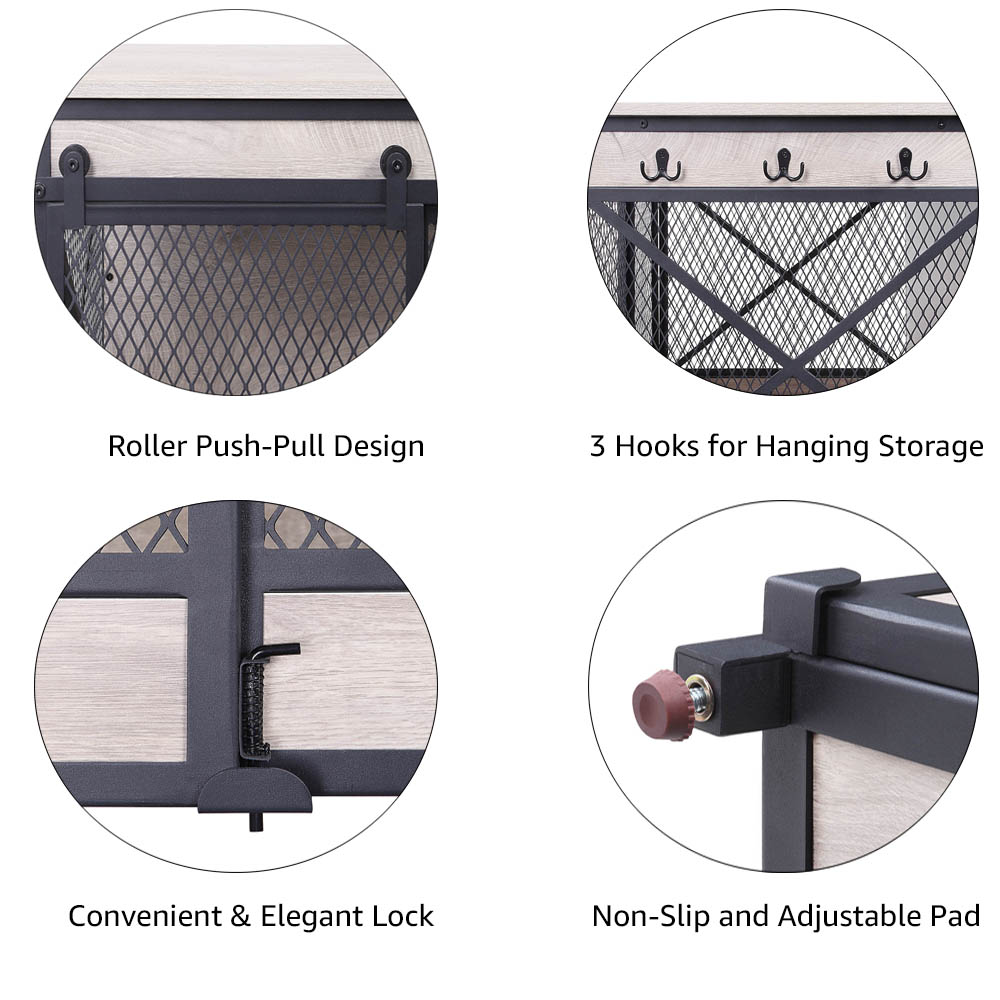 Unipaws Furniture Style Dog Crate, Wooden Mesh Pet Kennels, Dog House Indoor Use, Gray