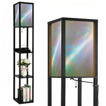 Floor Lamp with Shelves,Modern Dimmable Standing Lamp Rainbow Crystal ray light sun Corner Display Bookshelf Lamp with 2 USB & 1 Power Outlet for Living Room & Bedroom