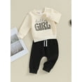 thumbnail image 3 of Bagilaanoe 2PCS Baby Girl Pants Set Toddler Letter Print Long Sleeve Sweatshirt Pullover Tops + Drawstring Sweatpants 6M 12M 18M 24M 3T Kids Casual Sweatsuits, 3 of 8