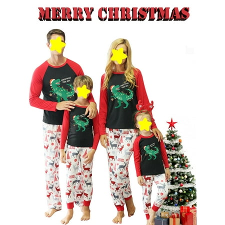 

Christmas Family Matching Pajamas Set Elk Dinosaur Print Tops Pants Xmas Holiday Loungewear Sleepwear Jammies Pjs Outfit