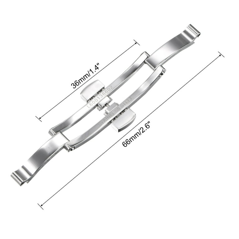 15mm Folding Deployment Clasp Buckle Stainless Steel Watch Band Extender  4mm Install Width, Silver Tone 