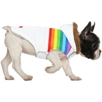 HDE Dog Puffer Jacket Fleece Lined Winter Coat with Harness Hole White Rainbow Stripe M