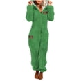 thumbnail image 3 of QATAINLAV Women's Plush Hooded Jumpsuit Cute Graphic Christmas Onesie Pajamas Long Sleeve Winter Warm Fleece Sleepwear, Green, M, 3 of 5