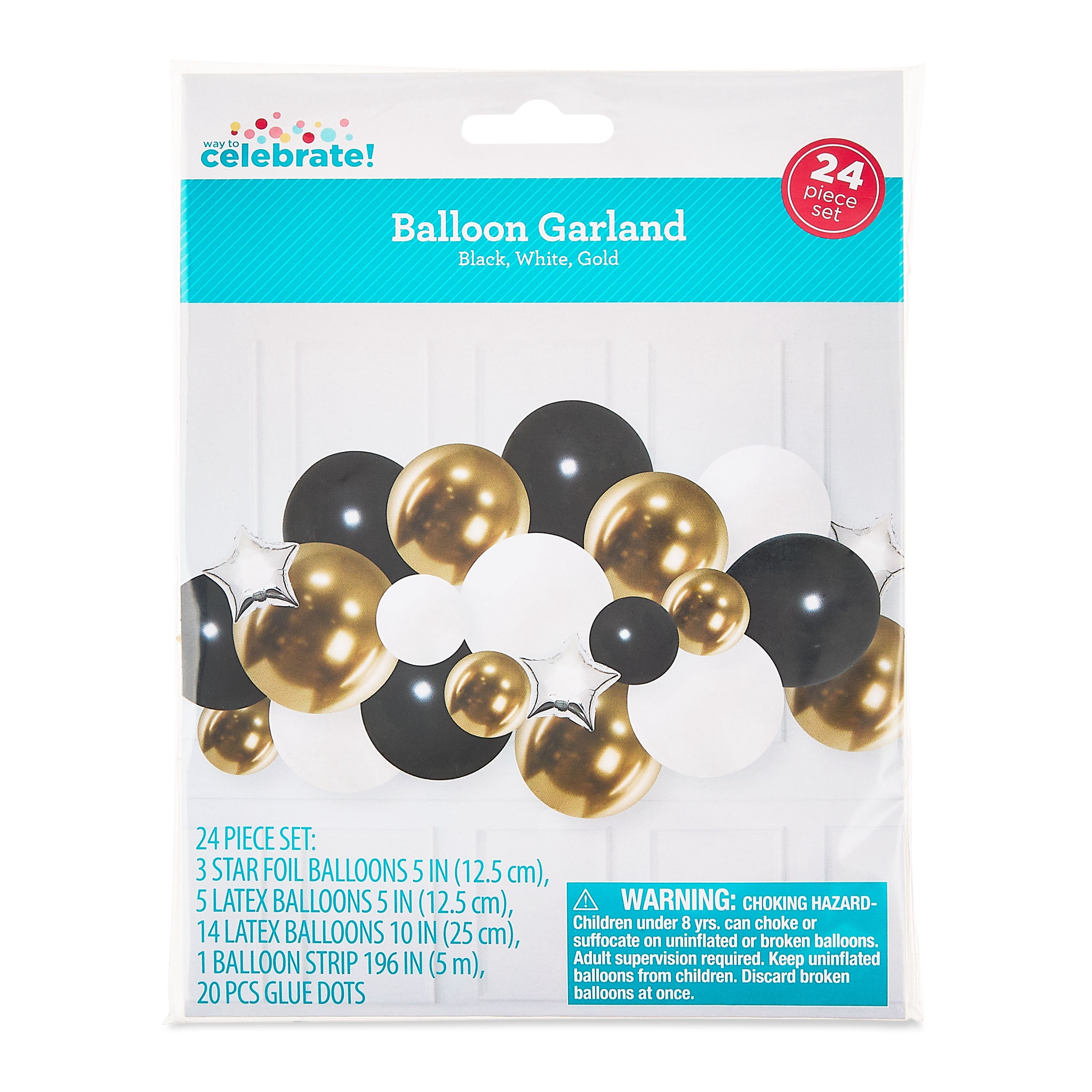 Black/White/Balloon Garland, 24 Pieces, by Way To Celebrate