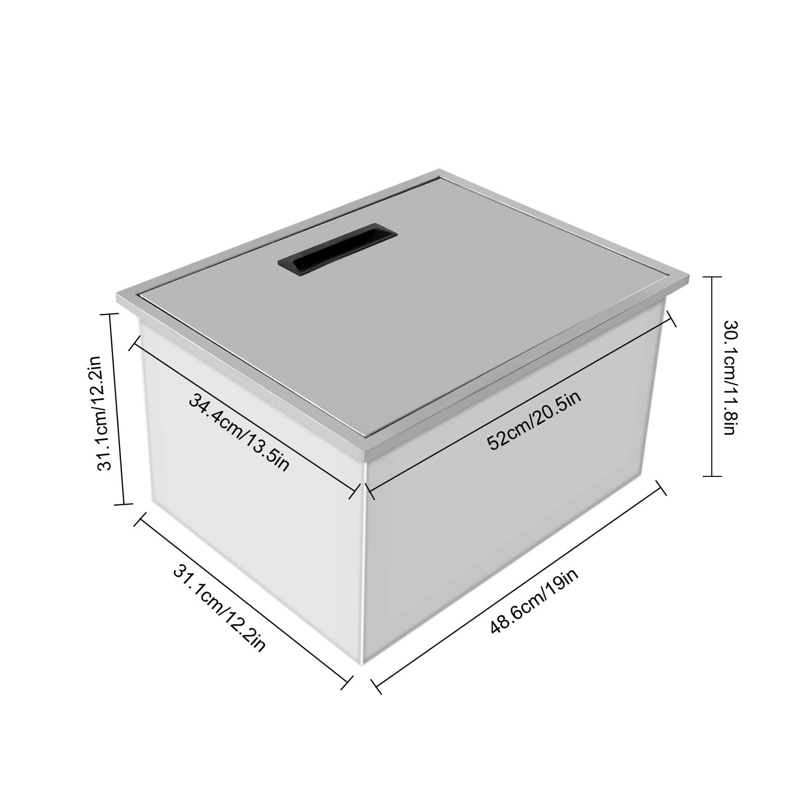 Drop in Ice Chest 20.5''L x 13.5''W x 12.2''H with Cover 304 Stainless Steel Drop in Cooler for Cold Wine Beer