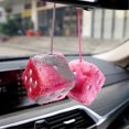 thumbnail image 3 of Pair Of Retro Square Mirror Hanging Couple Fuzzy Plush Dice With Dots For Car, 3 of 4