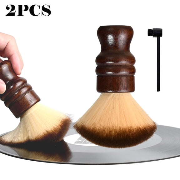 2-in-1 Vinyl Record Cleaning Kit with Stylus Brush - Anti Static Soft Record Cleaning Kit for Albums Record Players - Retro Wooden Handle Record Brush - High Density Microfiber Bristles Vinyl Brush