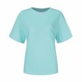 thumbnail image 5 of Pincandy Women's Round Neck Solid Color Short Sleeved Casual Loose Short Sleeved Round Neck Tops/shirt,Sky Blue,XL, 5 of 5