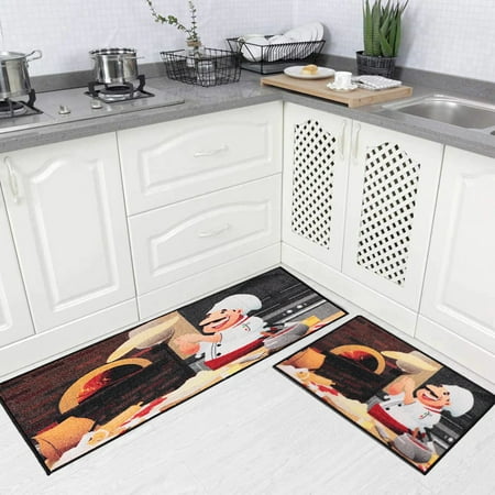 

Pizza Man Non-Slip 19 in. x 39 in. - 18 in. x 30 in. 2-Piece Kitchen Mat Rug Set