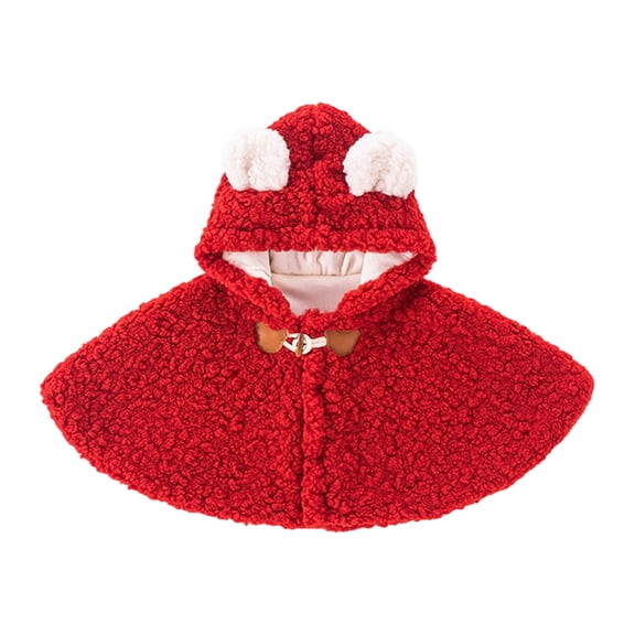Krdevn Baby Girls Winter Cloak Coat, Thick Hooded Windproof Outerwear for Cold Season, Warm Lined Toddler Poncho,12-24 Months