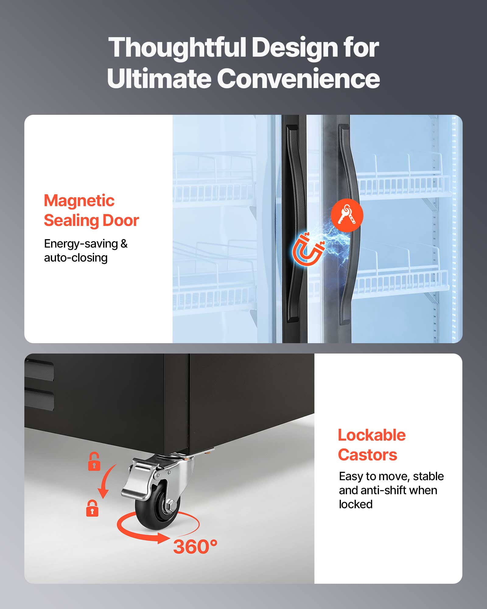 VEVOR Commercial Merchandiser Refrigerator, 24.9 Cu.Ft / 705L Upright Beverage Cooler, 2 Glass Door Display Refrigerator with 5 Adjustable Shelves,Soft LED Light & Casters for Bars Shops Supermarkets