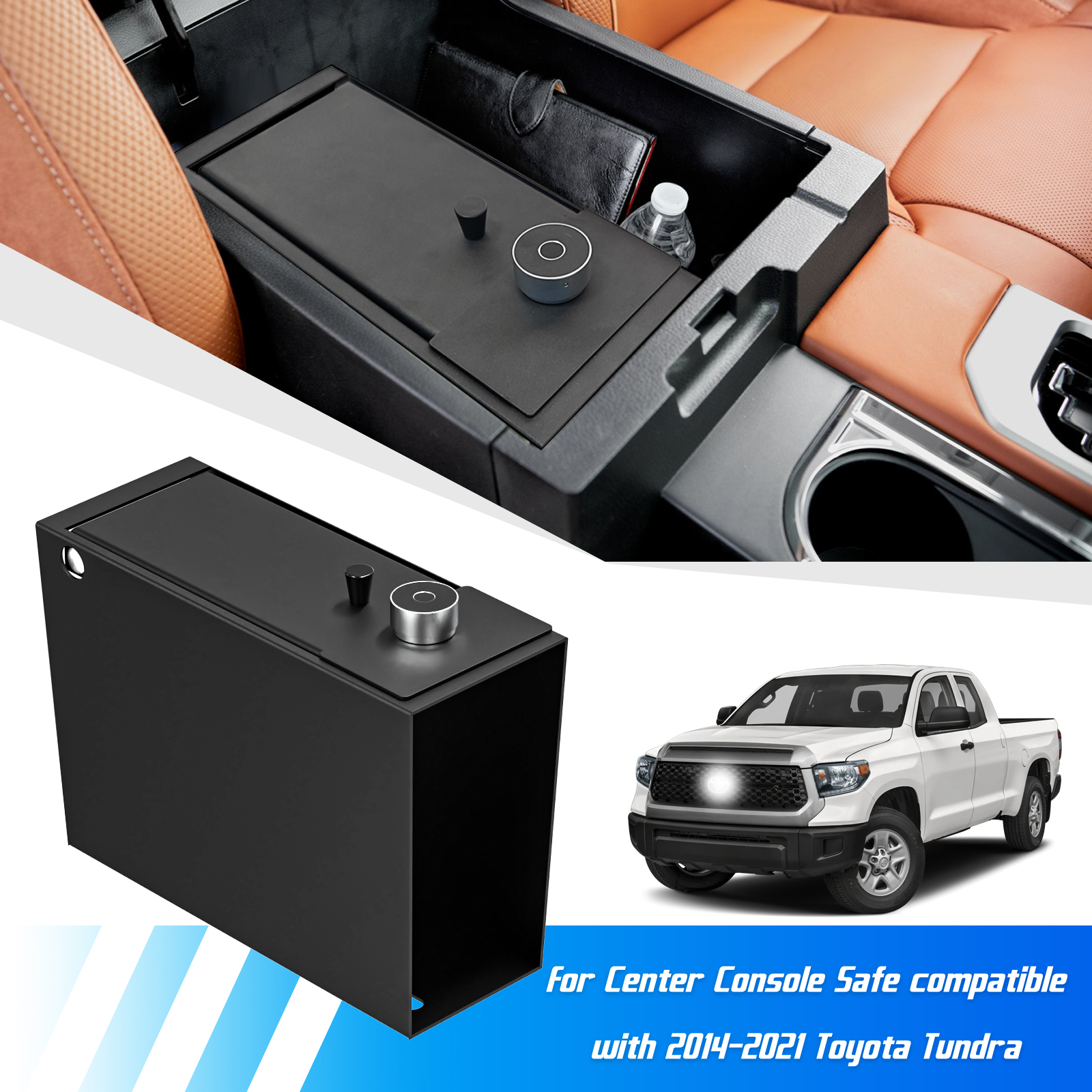 3mirrors Center Console Safe Gun Safe Box with Fingerprint Lock Compatible with Toyota Tundra 2014-2021