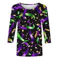 thumbnail image 5 of Womens Mardi Gras Shirts 3/4 Sleeve Tops Plus Size Mask Graphic Crew Neck Striped Tee Shirt Loose Casual Tunic Party Tops Holiday Mardi Gras Clothes 2026, 5 of 7