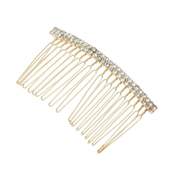 Unique Bargains 1 Pc Women's Long Double Rhinestones Side Comb for Parties Gold Tone Alloy