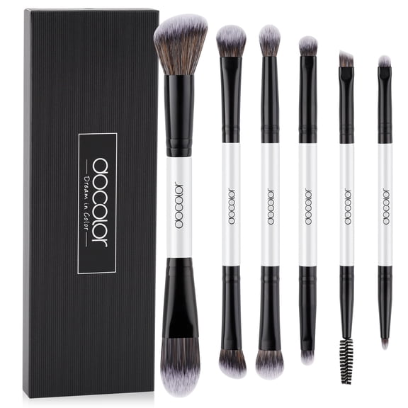docolor 12-in-6 Dual-Ended Makeup Brush Set - 6 Travel-Size Eye & Face Brushes with Case-White