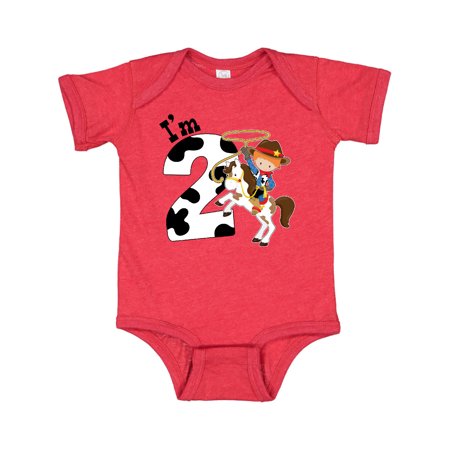 

Inktastic I m Two-cowboy riding horse birthday Gift Baby Boy Bodysuit