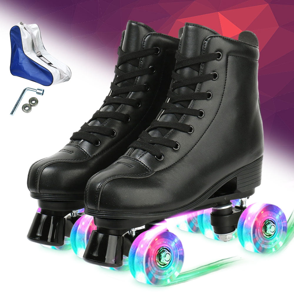 Gets Womens Roller Skates PU Leather High-top Roller Skates Four-Wheel Roller Skates Double Row Shiny Roller Skates for Indoor Outdoor 