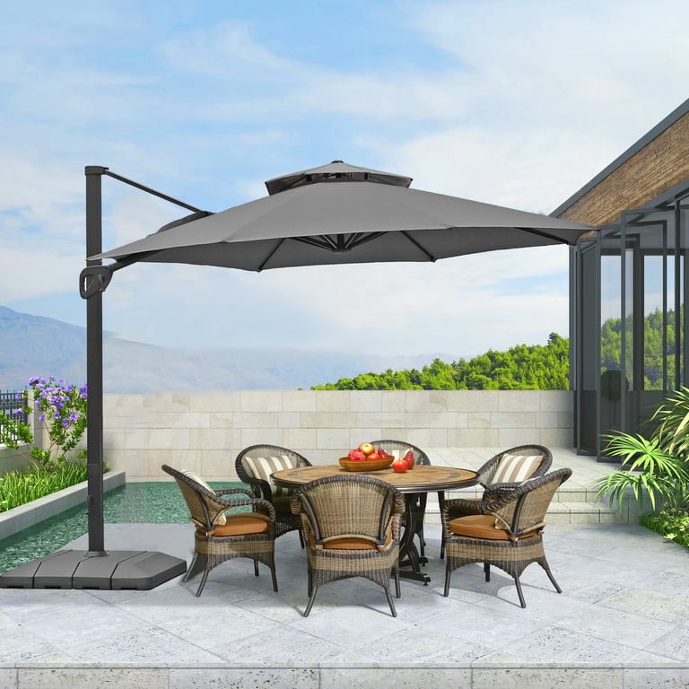 15 feet patio umbrella 15 ft Extra Large Patio Umbrella with Base Included, Double Sided Outdoor Rectangular Patio Umbrella with Crank Handle for Pool Garden Backyard, Beige