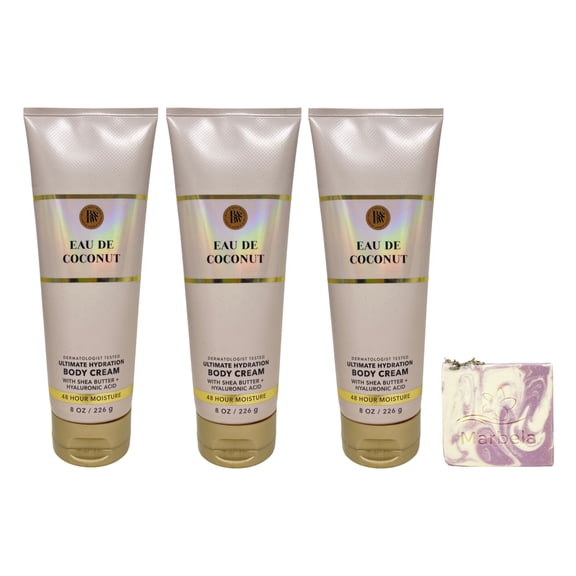Bath & Body Works Eau De Coconut 3 Ultimate Hydration Body Creams with a Lavender Dream Bar Soap
