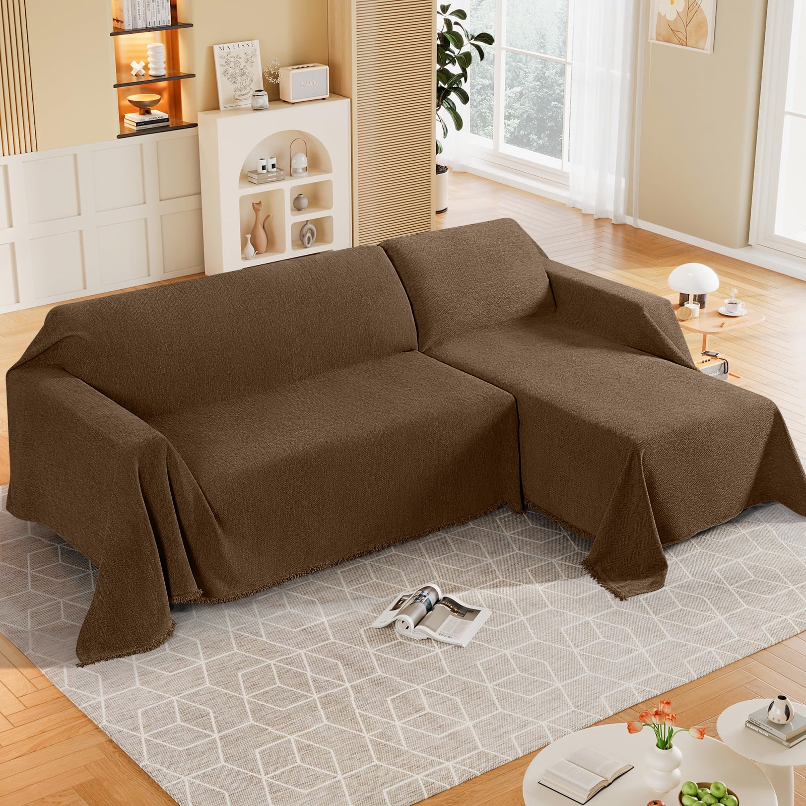 Timeles Couch Covers Washable Sofa Slipcovers with Tassels Sectional Couch Cover Soft Sofa Blanket Durable Furniture Protector for Kids Pets (71" x 134", Dark Coffee)