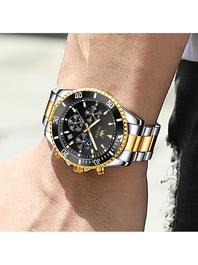 OLEVS Mens Watch Chronograph 35mm Black Face And Silver And Gold Band Amazon.com: OLEVS Watches for Men Classic with Date Business  main image 3