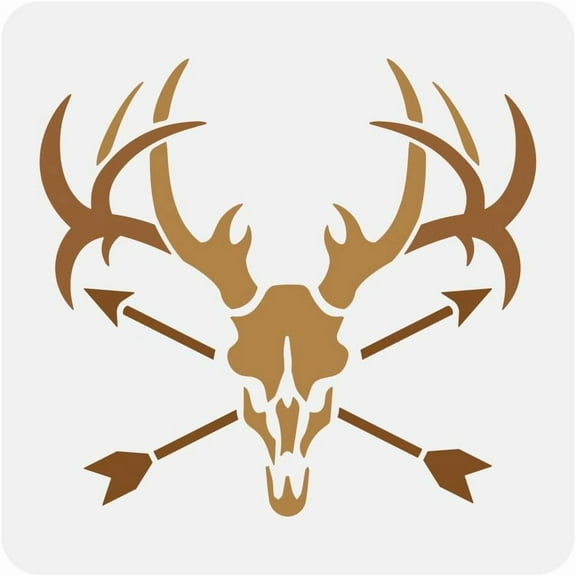 Deer Skull Painting Stencil 11.8x11.8 inch Decorative Deer Head Template Hollowed Arrowhead Pattern Stencil Large Deer Arrowhead Template PET Animal Theme Stencil for Wall Floor Decor