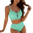 thumbnail image 2 of Gamivast Swimsuits for Women Bikini Sets 2 Pieces Push up Ribbed Ruffle Trim Tie Front Top High Waisted Bottom Tummy Control Swimwear Beach Vacation, 2 of 7