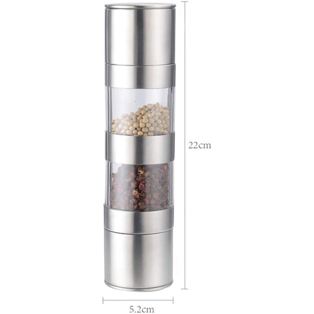 Pure Salt and Pepper Combo Mill - Stainless Steel Salt & Pepper Mill - Handy Salt & Pepper Grinder - Stainless Steel