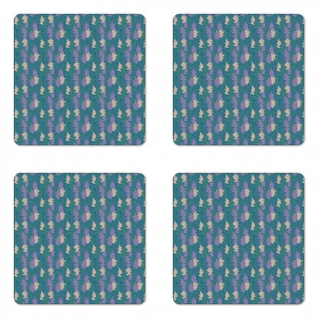 

Botanical Coaster Set of 4 Autumnal Acorn Leaf Dark Colored Arrangement Square Hardboard Gloss Coasters Standard Size Lavender Pale Sepia by Ambesonne