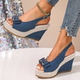 thumbnail image 3 of Womens Casual Wedge Sandals Platform Shoes Classic Retro Sandals Bohemian Wedge Heels Blue Size 8.5, 3 of 7