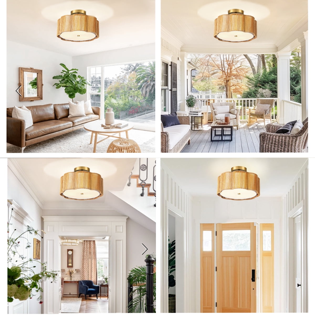 Boho Light Fixtures Flush Mount, 3-Light Rattan Ceiling Light Fixtures Flush Mount Gold for Bedroom, Flower-Shaped Close to Ceiling Light Fixture for Hallway Kitchen