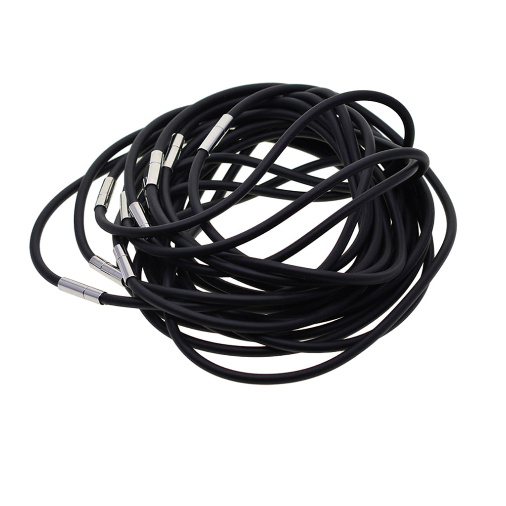 10Pcs 3mm Black Rubber Cord Rope Necklace Chain with Copper Plug Clasp 45cm 