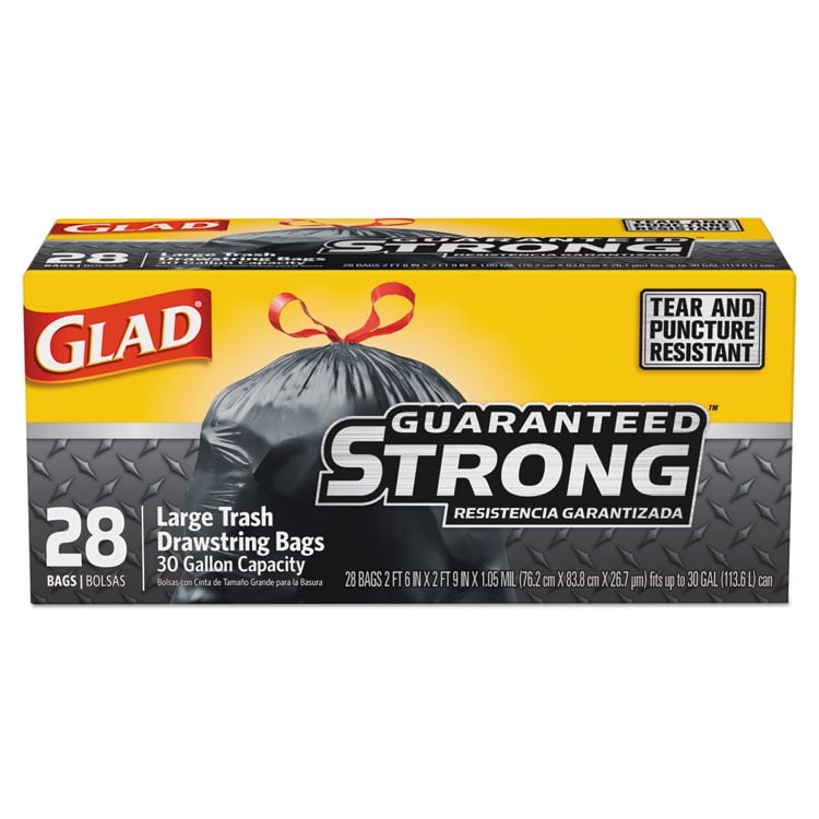 Black,90/Carton NEW HOT GLAD Drawstring Large Trash Bags,30 X 33 30Gal,1.05mil 