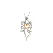Angel Pendant with Rose Gold Heart and Diamonds in Sterling Silver with Chain