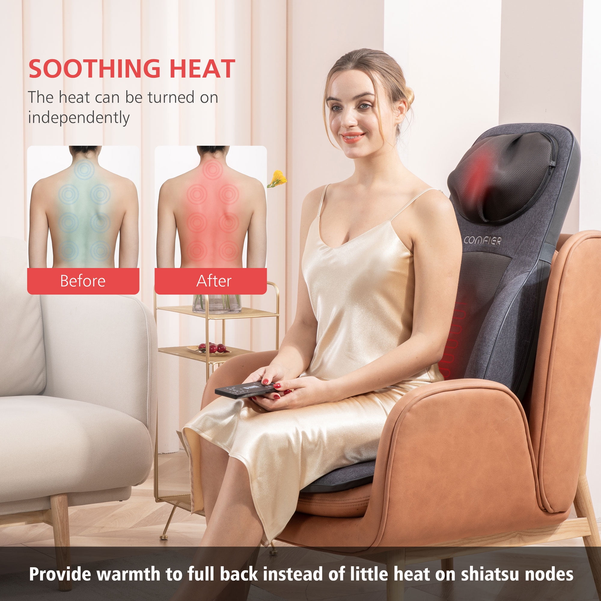 Back & Neck Shiatsu Massage Cushion Pad with Heat, Height Adjustable K –  MARNUR
