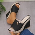 thumbnail image 2 of Sandals Women Wedge Open Toe Thick Soled Slip-on Spring Summer Fashionable Casual Versatile Solid Color Beach Shoes, 2 of 10