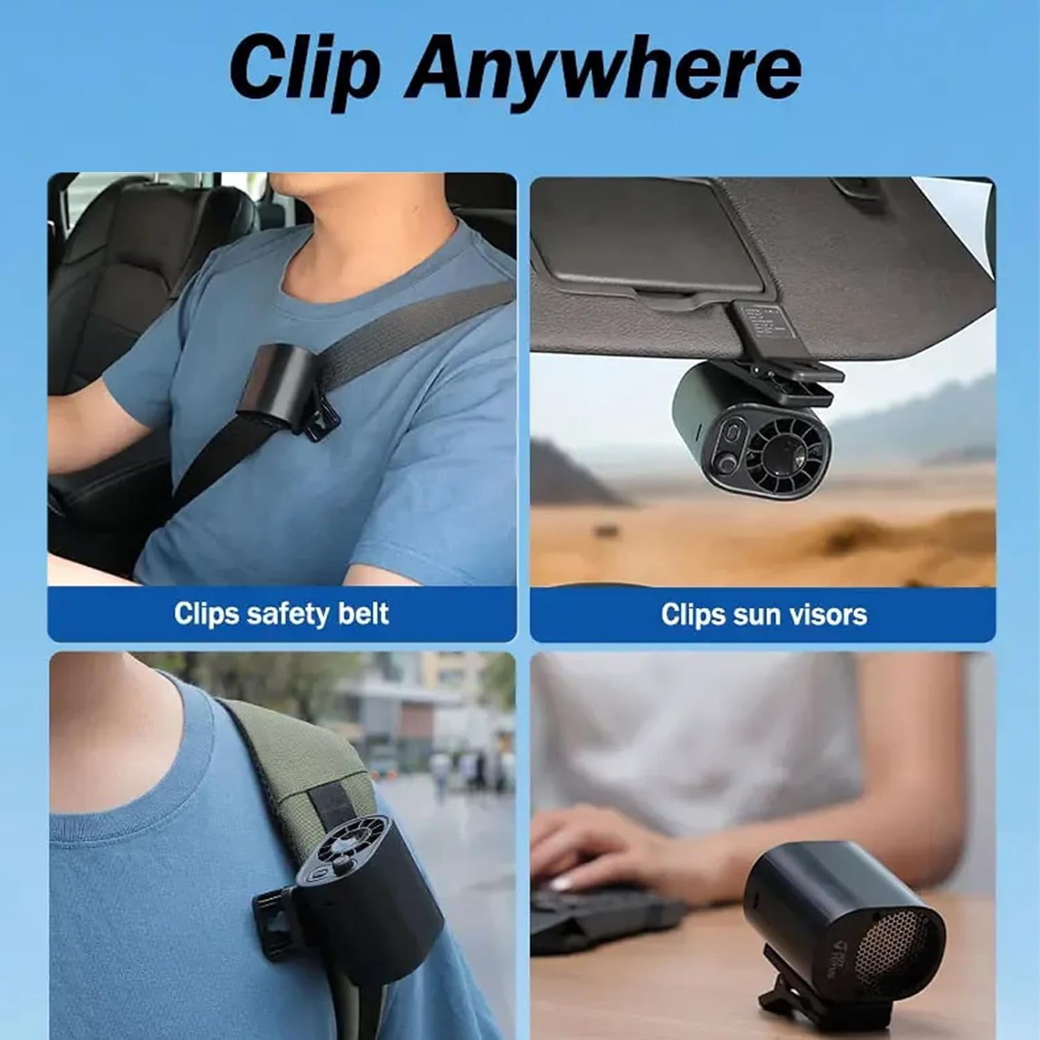 Car Clip on Fan with LED Display, Backseat Fan, USB Rechargeable Powerful Cooling Fans, 360° Rotation, 100 Speeds Adjustable, USB Rechargeable, 2025 New Clip on Fans for Car