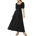 thumbnail image 1 of INSPIRE CHIC Robe Maxi pour Femme à Encolure Carrée Froncée, Robes Soleil Noir TP, 1 of 5