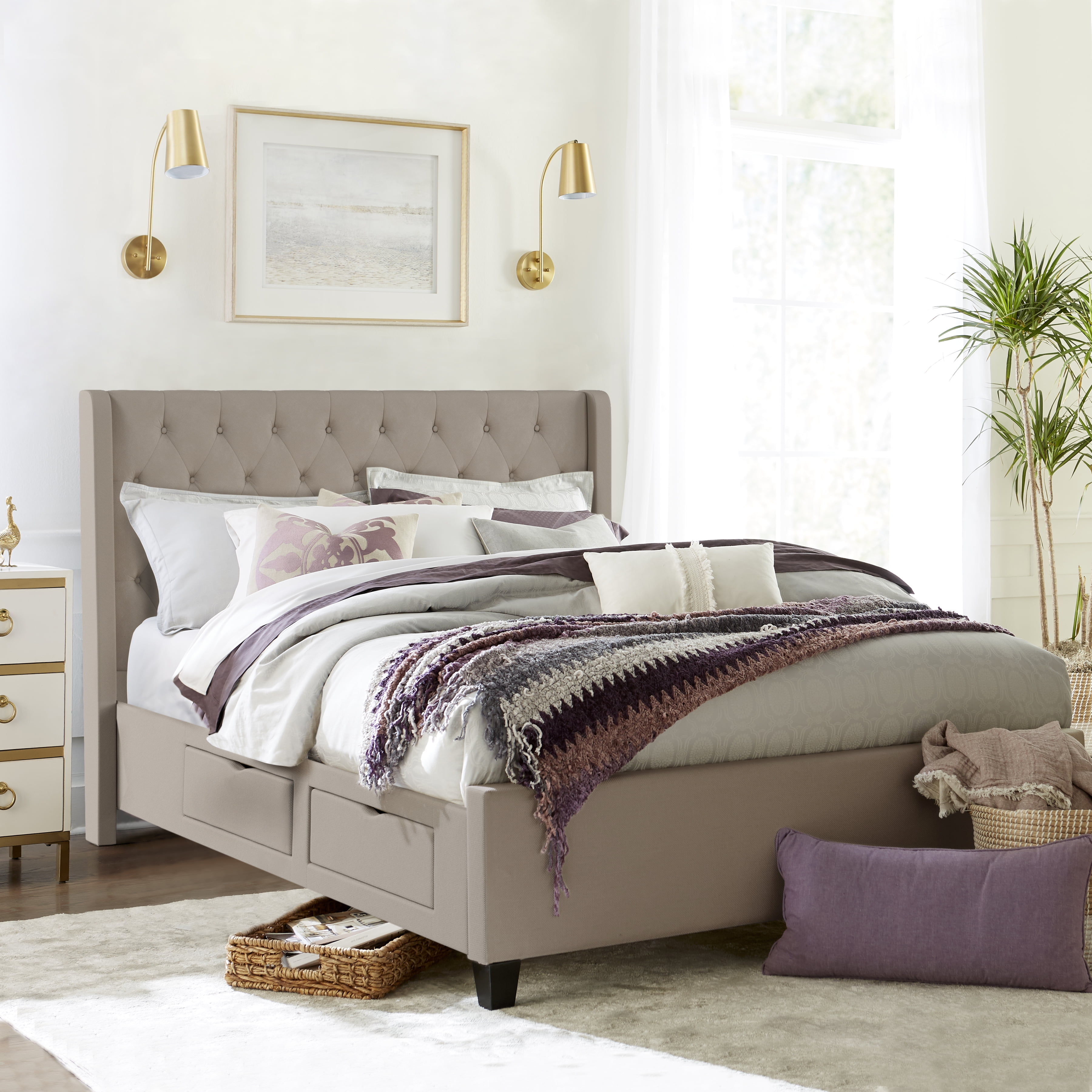 Reed Upholstered Platform King Bed With, King Size Upholstered Bed With Storage
