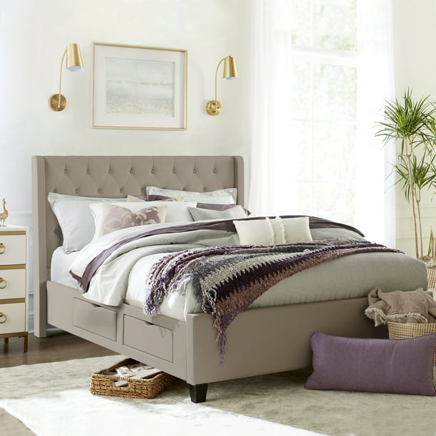 Reed Upholstered Platform King Bed With, King Bed With Drawers