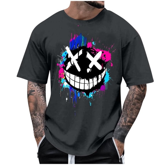 Yaoyar Men's Halloween Graphic Crewneck Short Sleeve T-Shirt Spooky Skull Pumpkin Bat Print Casual Lightweight Tee for Party