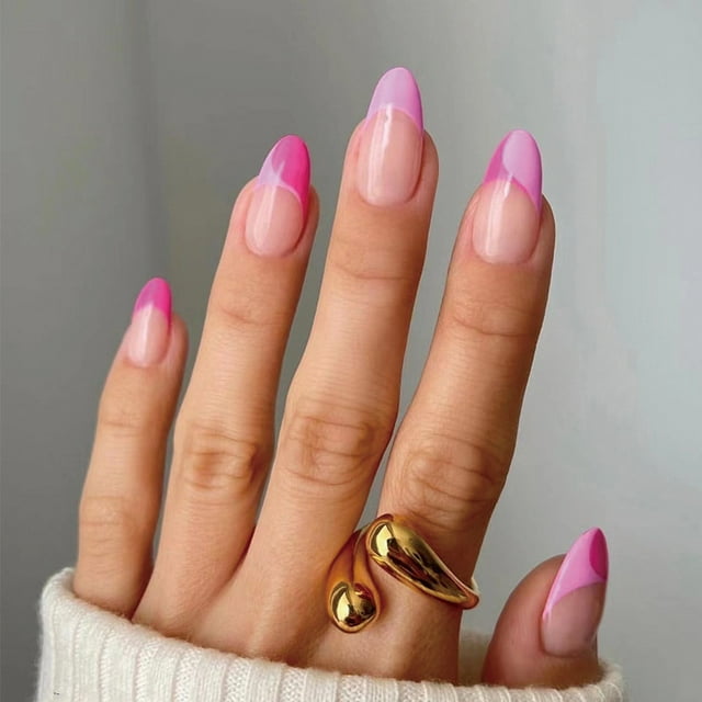 Fofosbeauty 24pcs Almond Fake Nails Tips, Medium Press on French Nails, Pinky In French Pinks