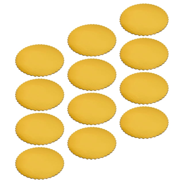 Hytrove 12Pcs Plated Gold Round Cake Base Board Sturdy Paper Material for Bakery Dessert Display