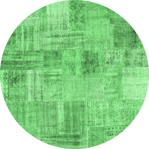 Ahgly Company Indoor Round Patchwork Emerald Green Transitional Area Rugs, 8' Round