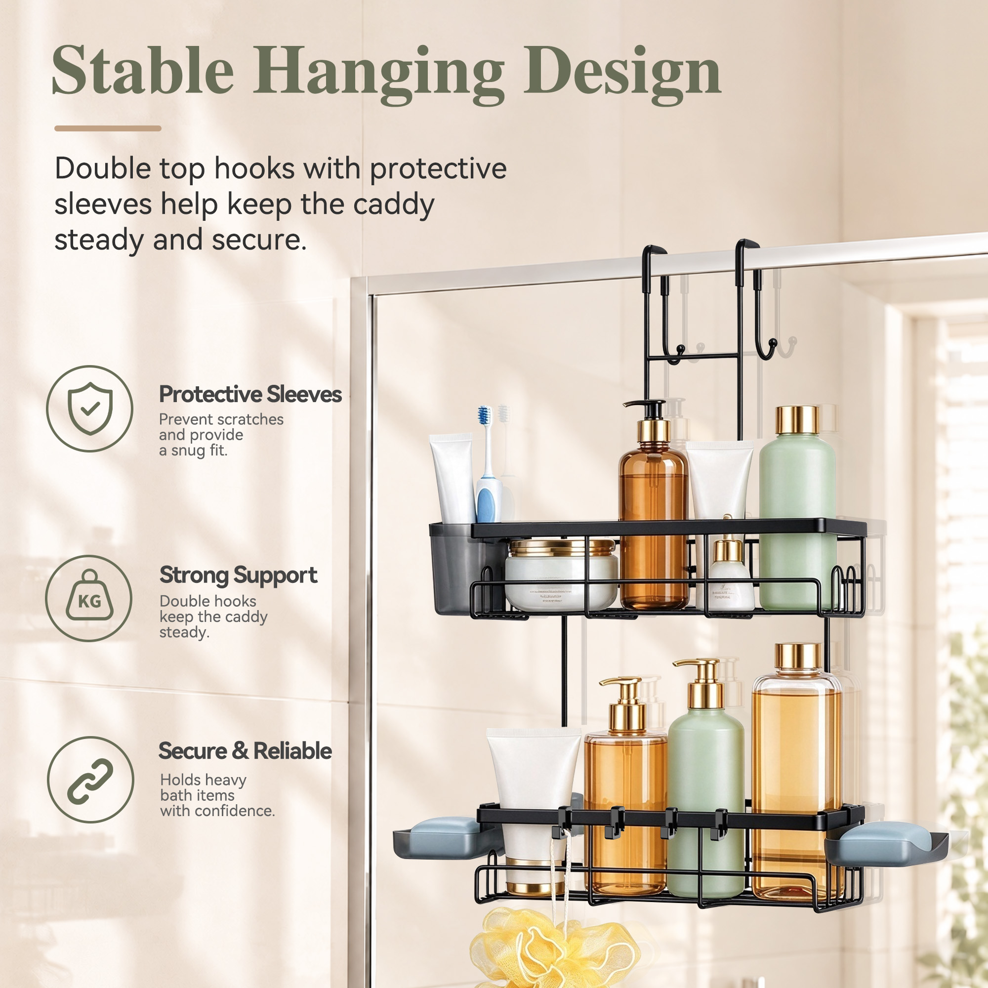 TINANA Over-The-Door Shower Caddy, Stainless Steel photo 7