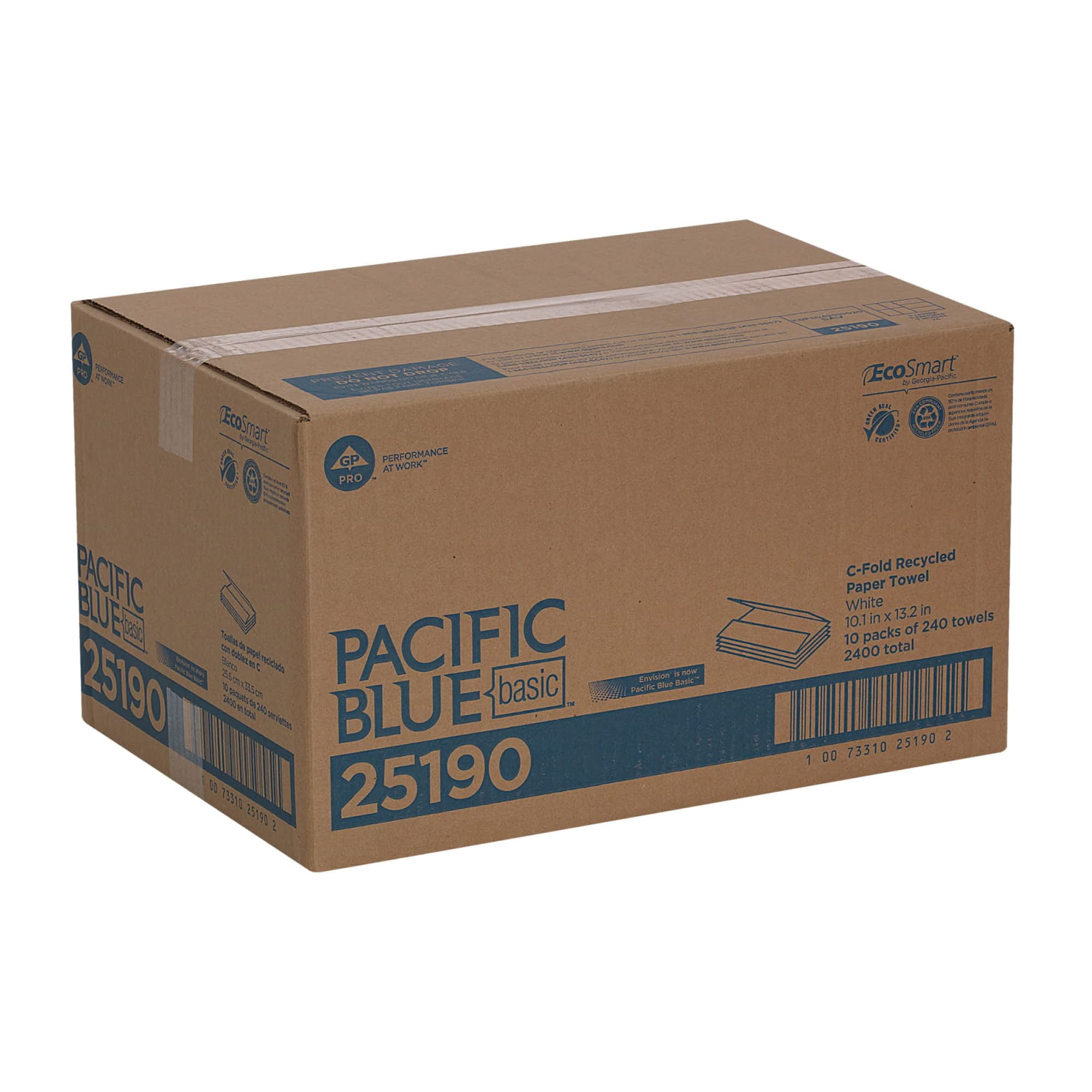 Pacific Blue Basic™ By GP PRO™ C-Fold Paper Towels, 100% Recycled, White, 240 Sheets Per Pack, Pack Of 10
